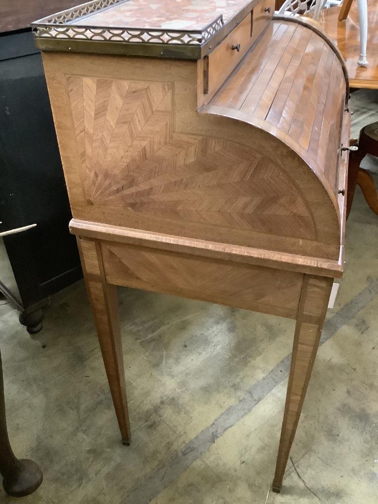 An early 20th century French kingwood tambour cylinder bureau, width 80cm depth 47cm height 108cm